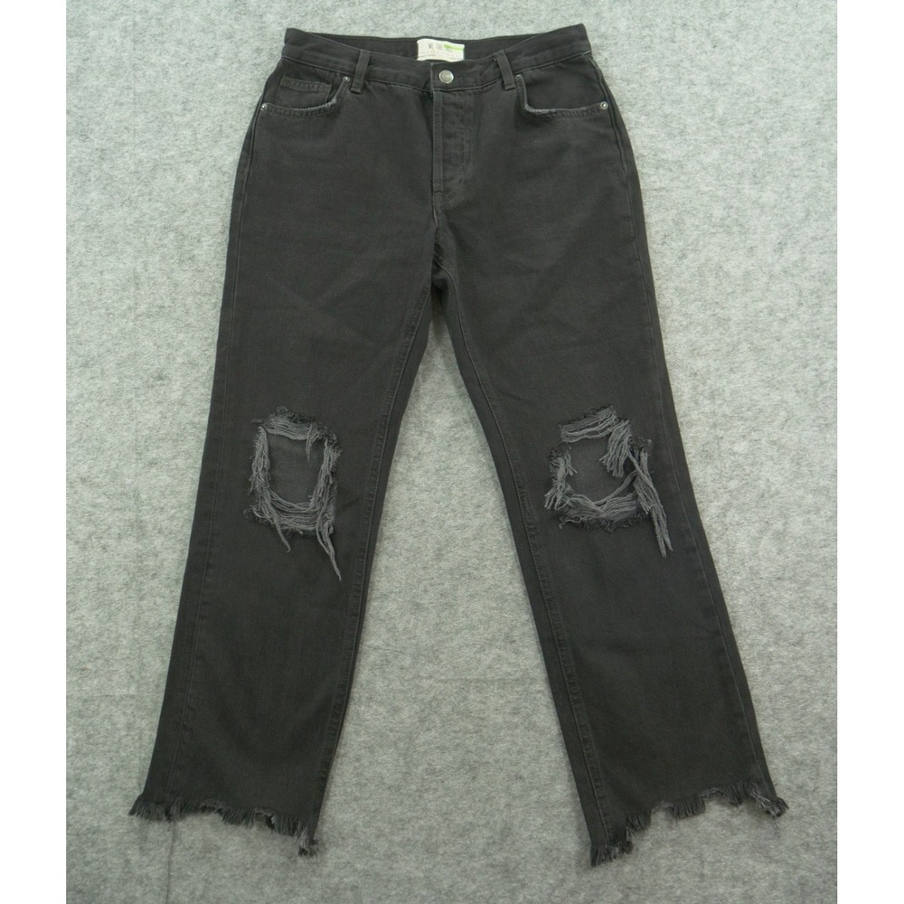 We The Free Jeans Womens 26 Black Maggie Distressed Straight Leg Mid Rise New